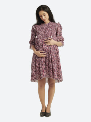 Moms Pleated A-line Maternity Dress